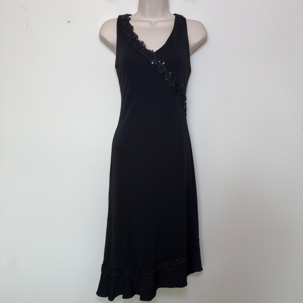 VTG 90s Donna‎ Ricco Whimsigoth Beaded Sequins Mini Dress Asymmetrical Babydoll